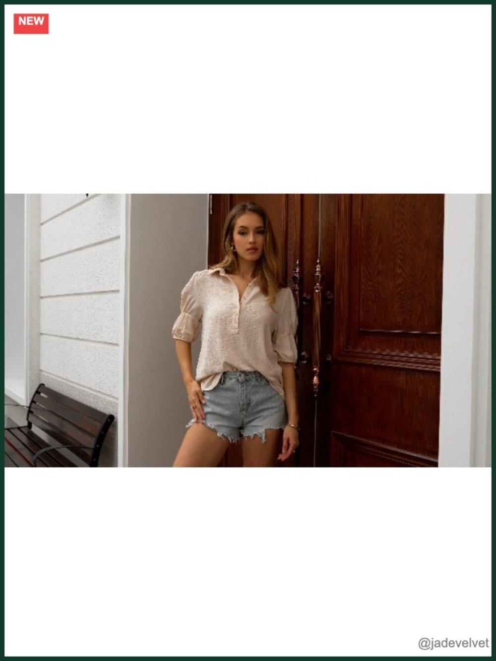 Women Button Down Shirt Puff Short Sleeve Casual V Neck Blouse Loose Fit Work - Picture 6 of 6